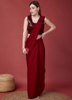 Imported Maroon Party Wear Sequins Work Ready To Wear Saree